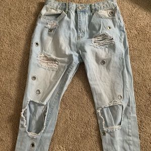 Distressed mom jeans